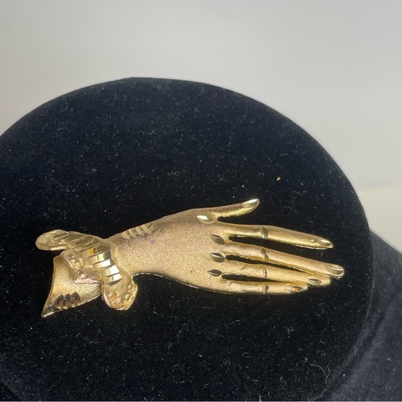 Vintage Gold Tone Hand with Cuff Shaped Brooch - Picture 1 of 7